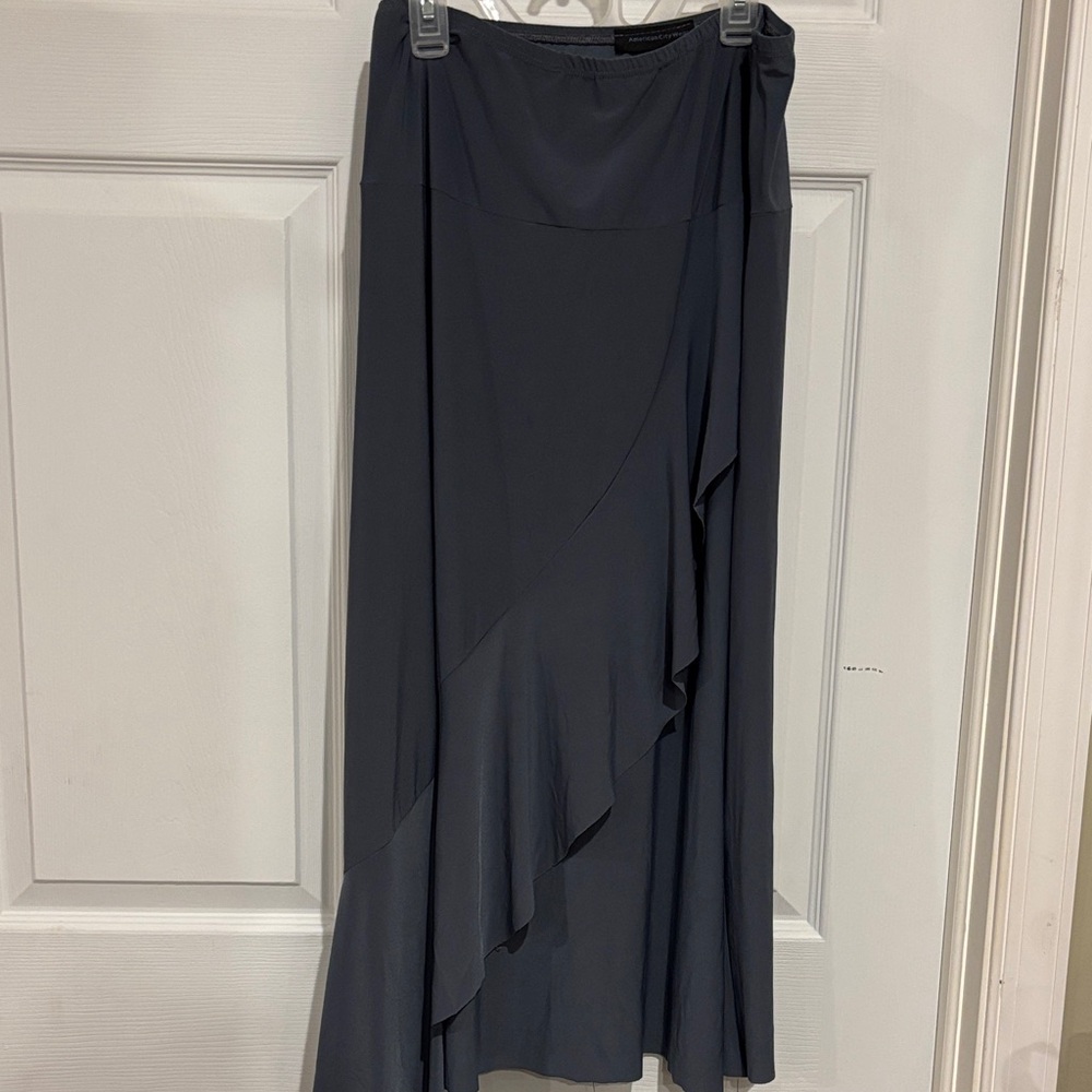 American City Wear Dark Gray Asymmetric Ruffle Maxi Skirt